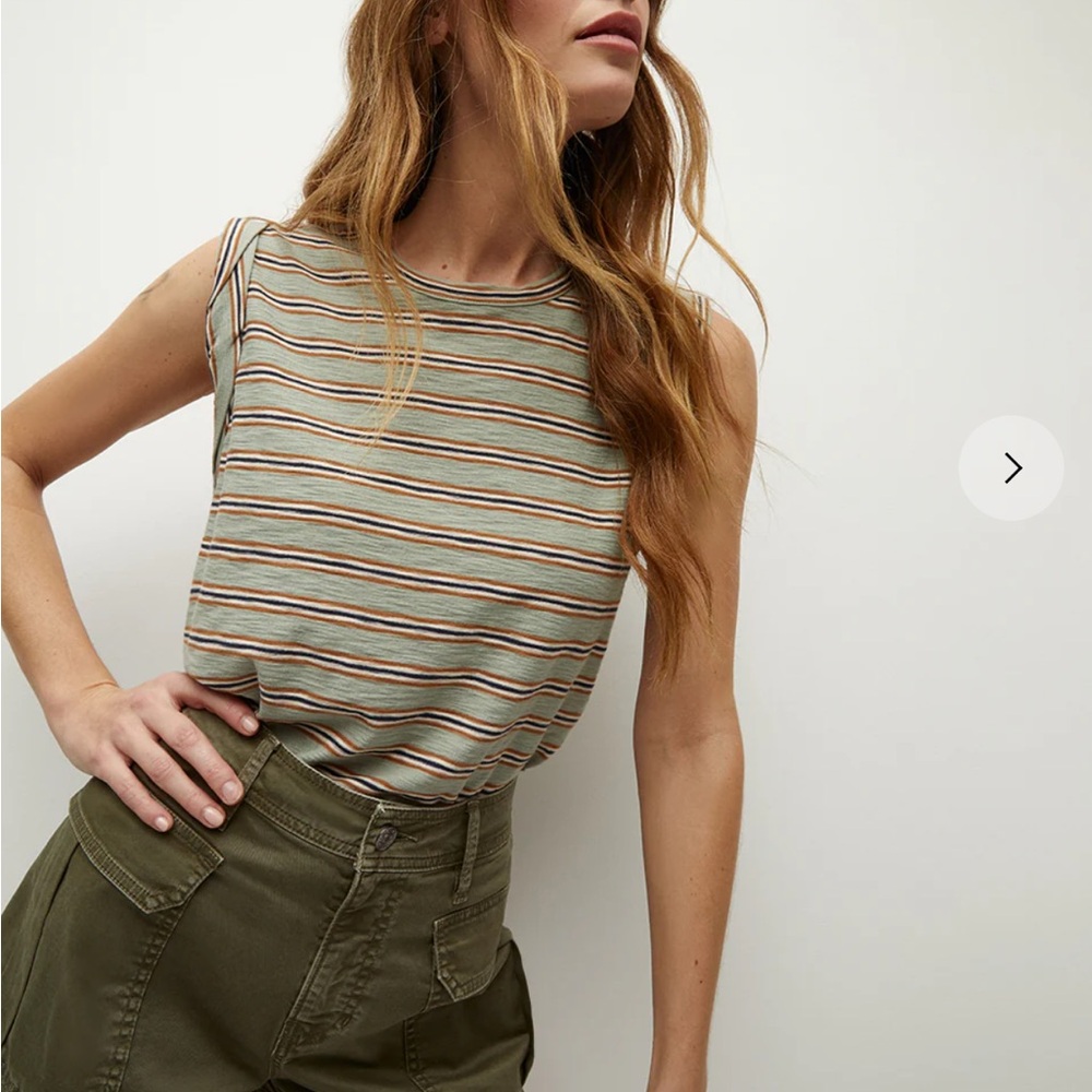 Veronica Beard, Drew Striped Tee, Size L, Color Sage Multi, Never Worn